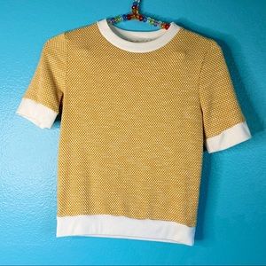 Au.ri.a yellow and white checkered ringer t-shirt